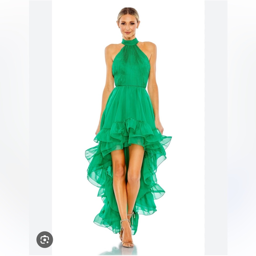 Mac Duggal Pleated Emerald Hi-Low Evening Dress - new with tags